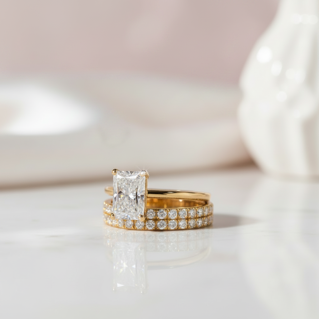 3 Carat Radiant Cut Lab Grown Diamond Ring Set in 14K Gold-Black Diamonds New York