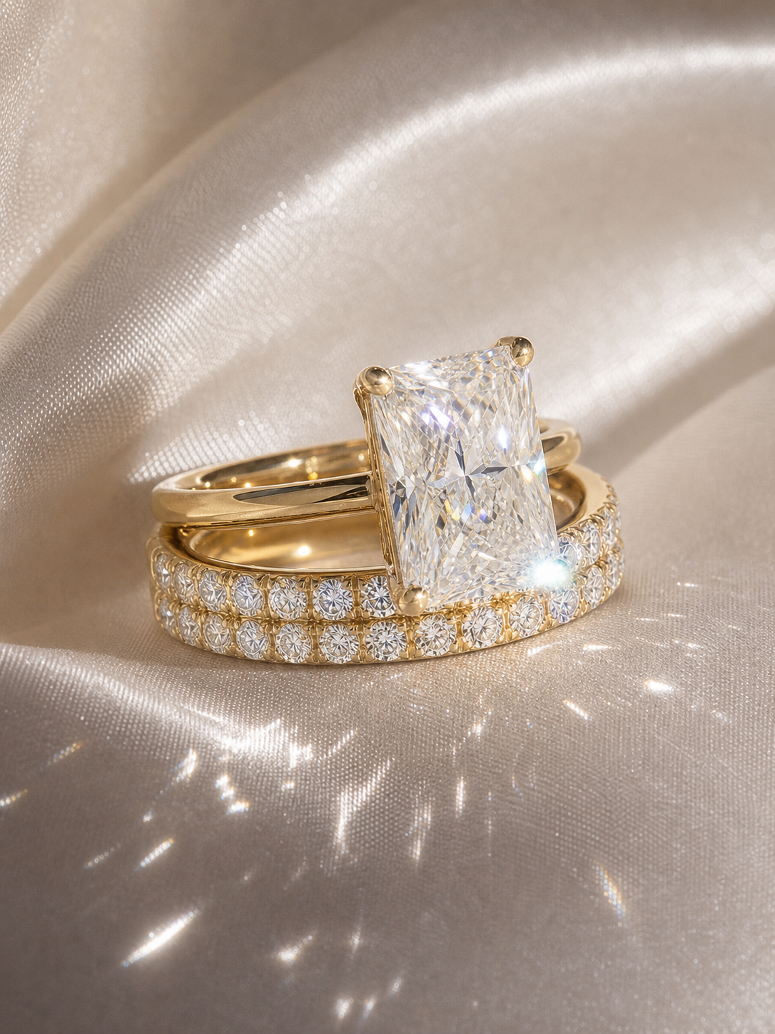 3 Carat Radiant Cut Lab Grown Diamond Ring Set in 14K Gold-Black Diamonds New York
