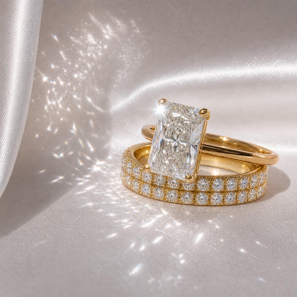 3 Carat Radiant Cut Lab Grown Diamond Ring Set in 14K Gold-Black Diamonds New York
