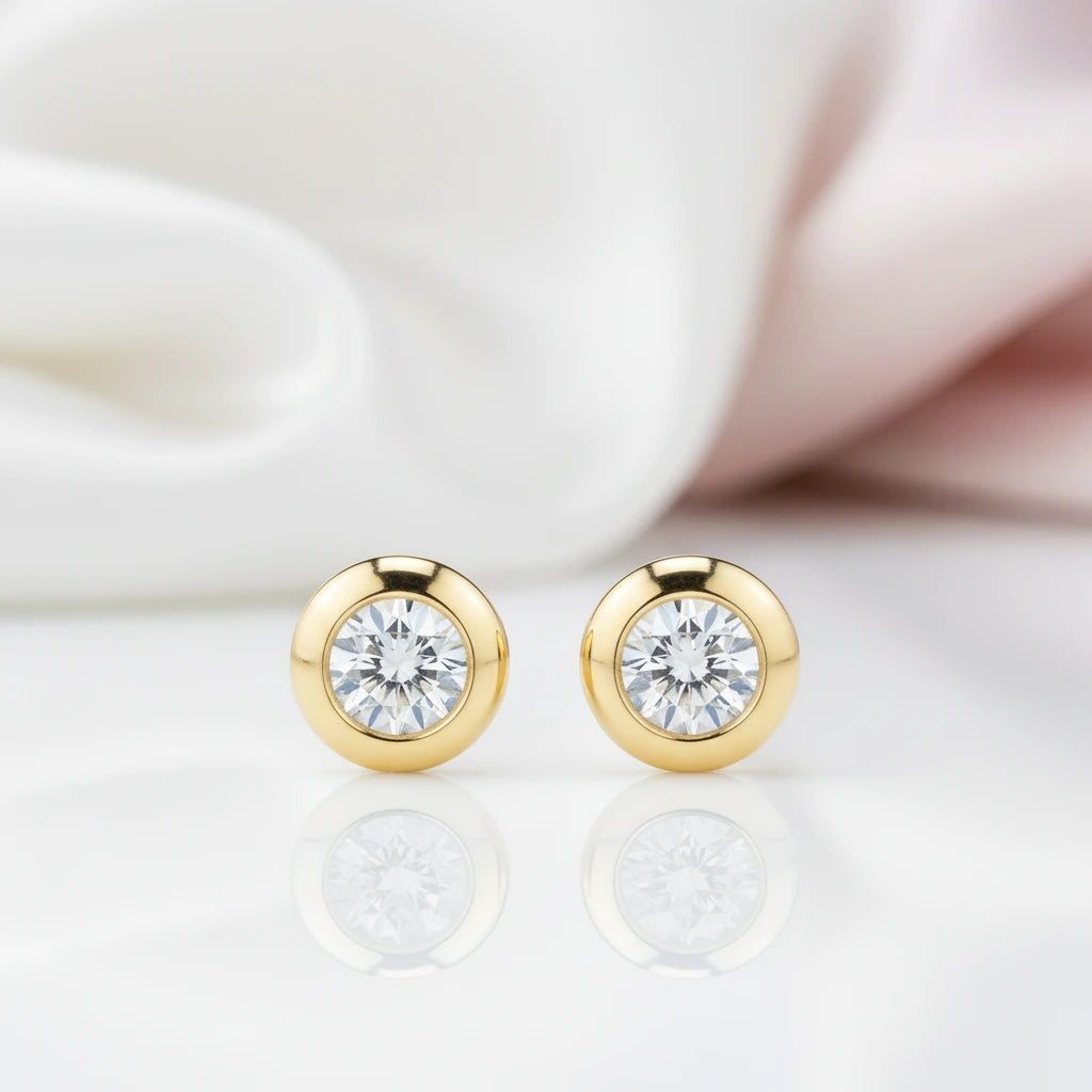0.5 Ct 5mm D Color Diamond Option Bezel Stud Earrings-Black Diamonds New York