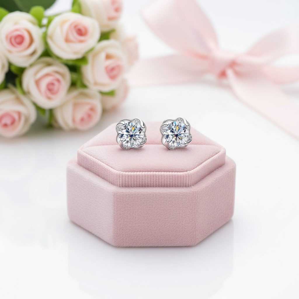 0.5 Ct Diamond Option Flower Stud Earrings-Black Diamonds New York