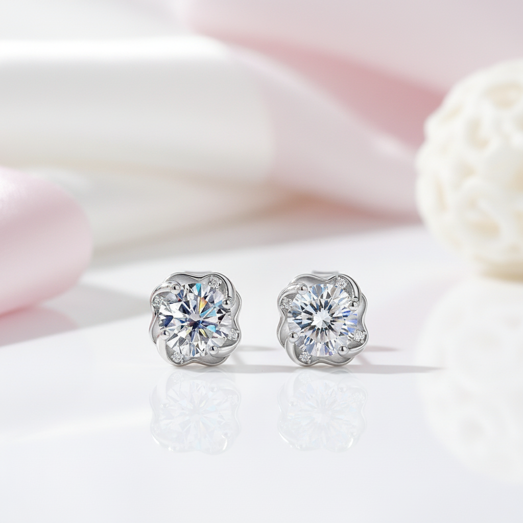 0.5 Ct Diamond Option Flower Stud Earrings-Black Diamonds New York
