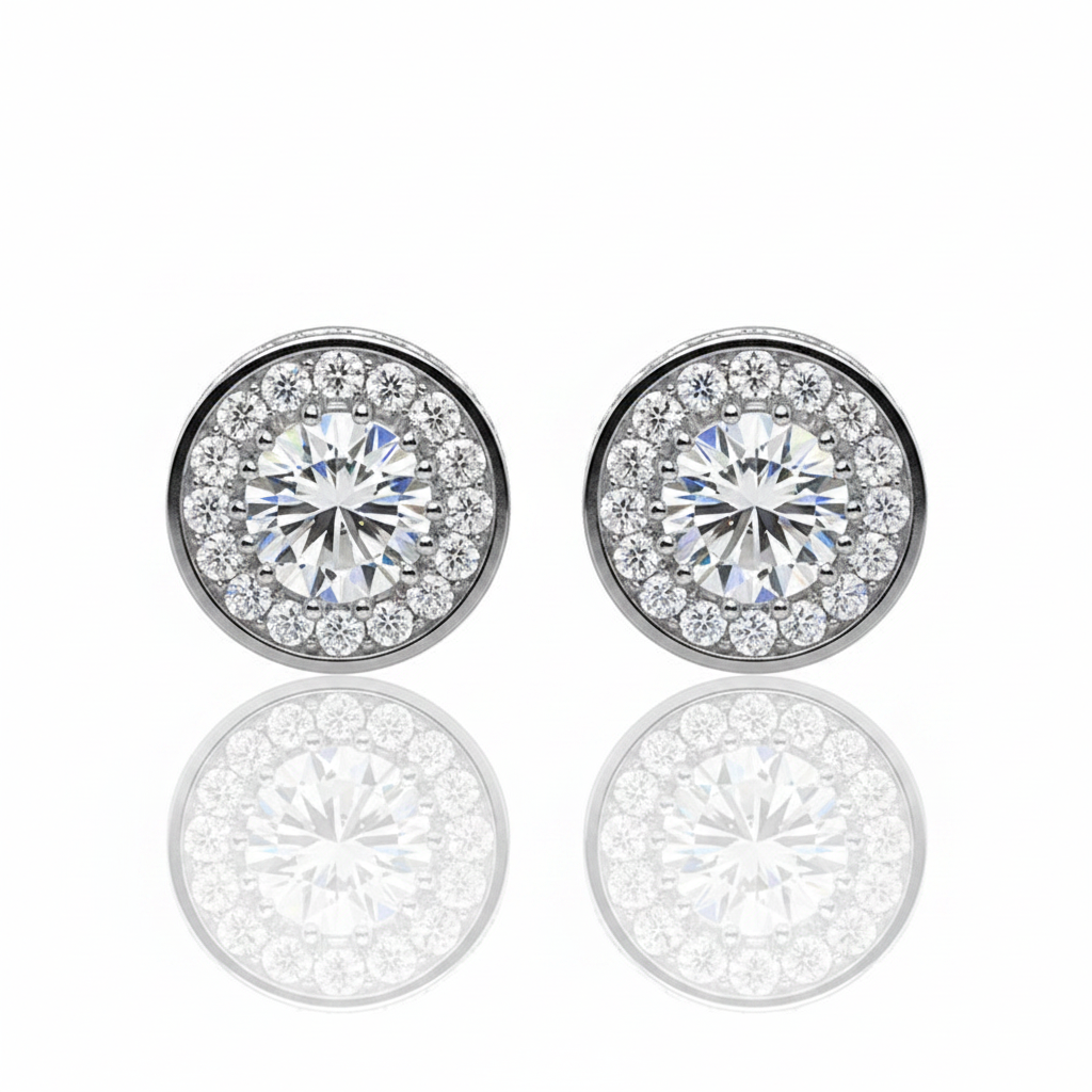 0.5 Ct Round Cut Diamond Option Halo Stud Earrings-Black Diamonds New York