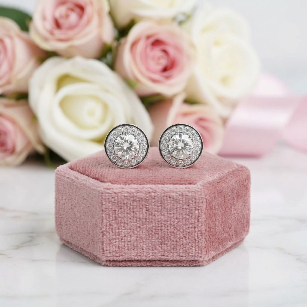 0.5 Ct Round Cut Diamond Option Halo Stud Earrings-Black Diamonds New York