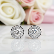 0.5 Ct Round Cut Diamond Halo Stud Earrings