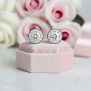 0.5 Ct Round Cut Diamond Halo Stud Earrings