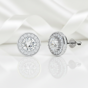 0.5 Ct Round Cut Diamond Halo Stud Earrings