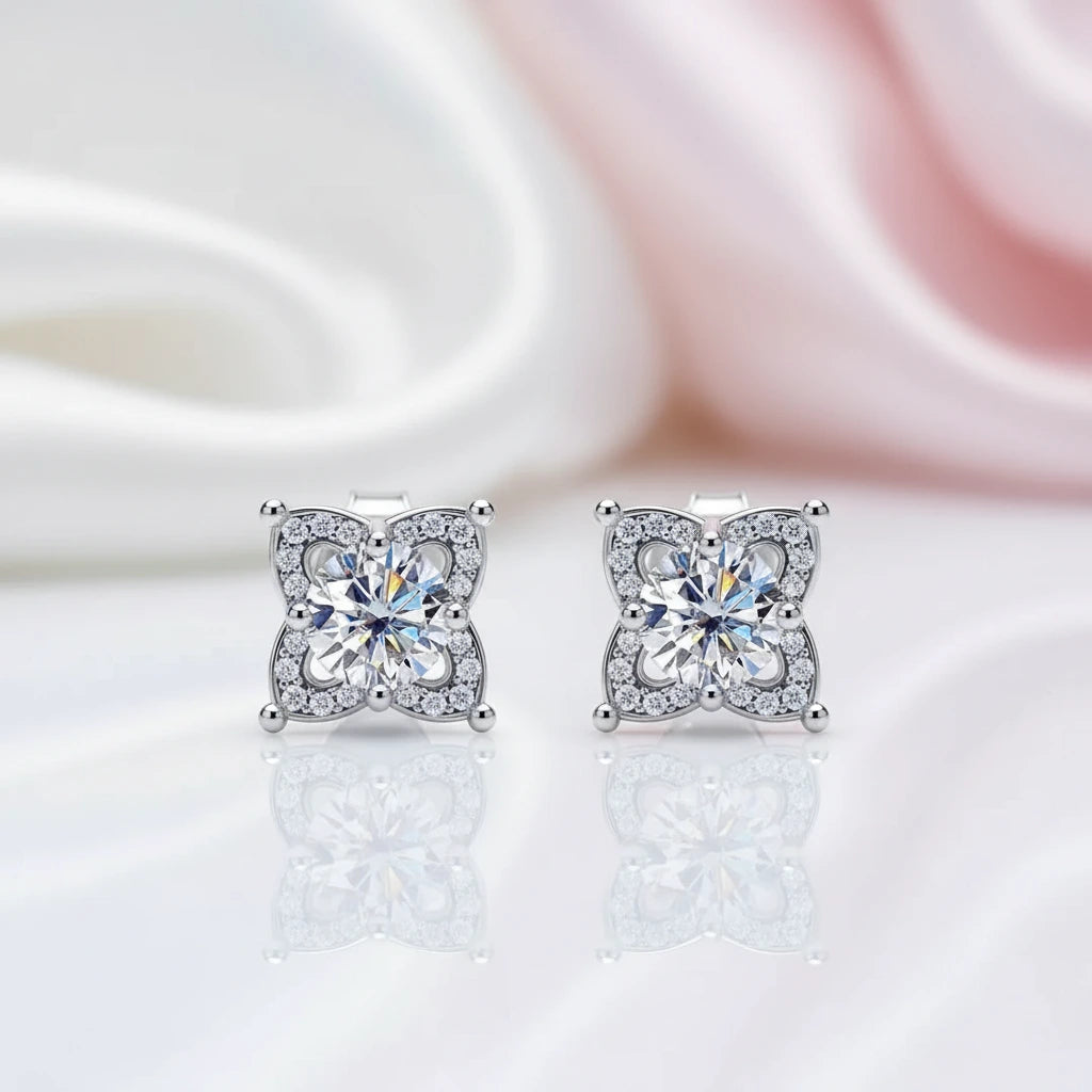 0.5 Ct Round Diamond Option Flower Stud Earrings-Black Diamonds New York