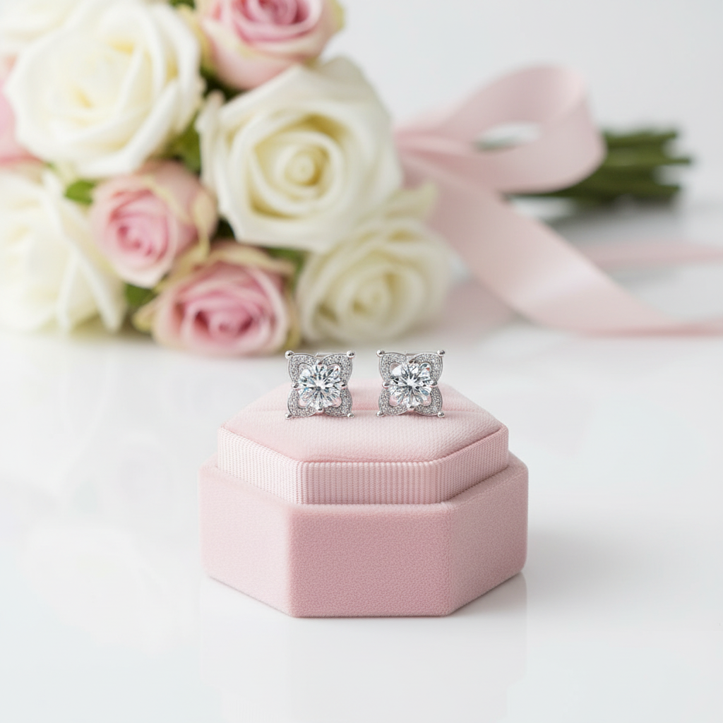 0.5 Ct Round Diamond Option Flower Stud Earrings-Black Diamonds New York