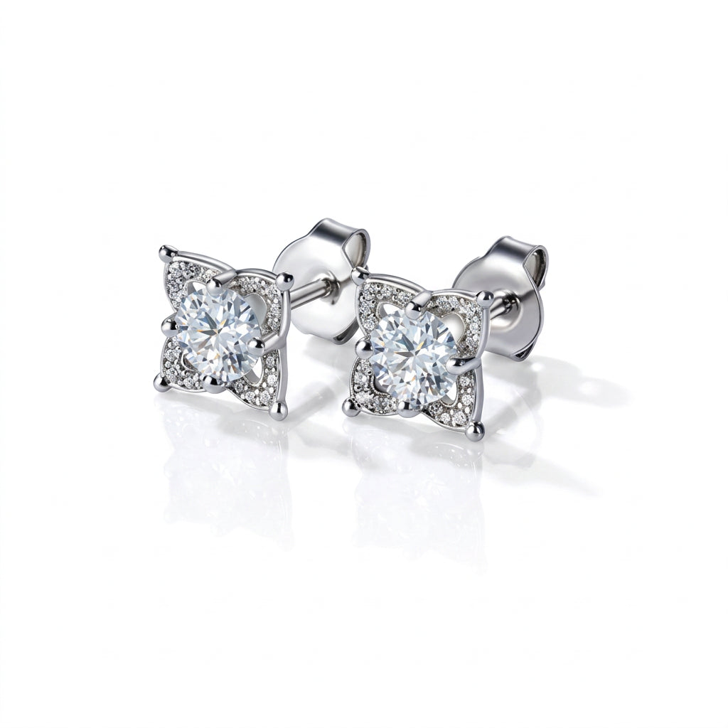 0.5 Ct Round Diamond Option Flower Stud Earrings-Black Diamonds New York