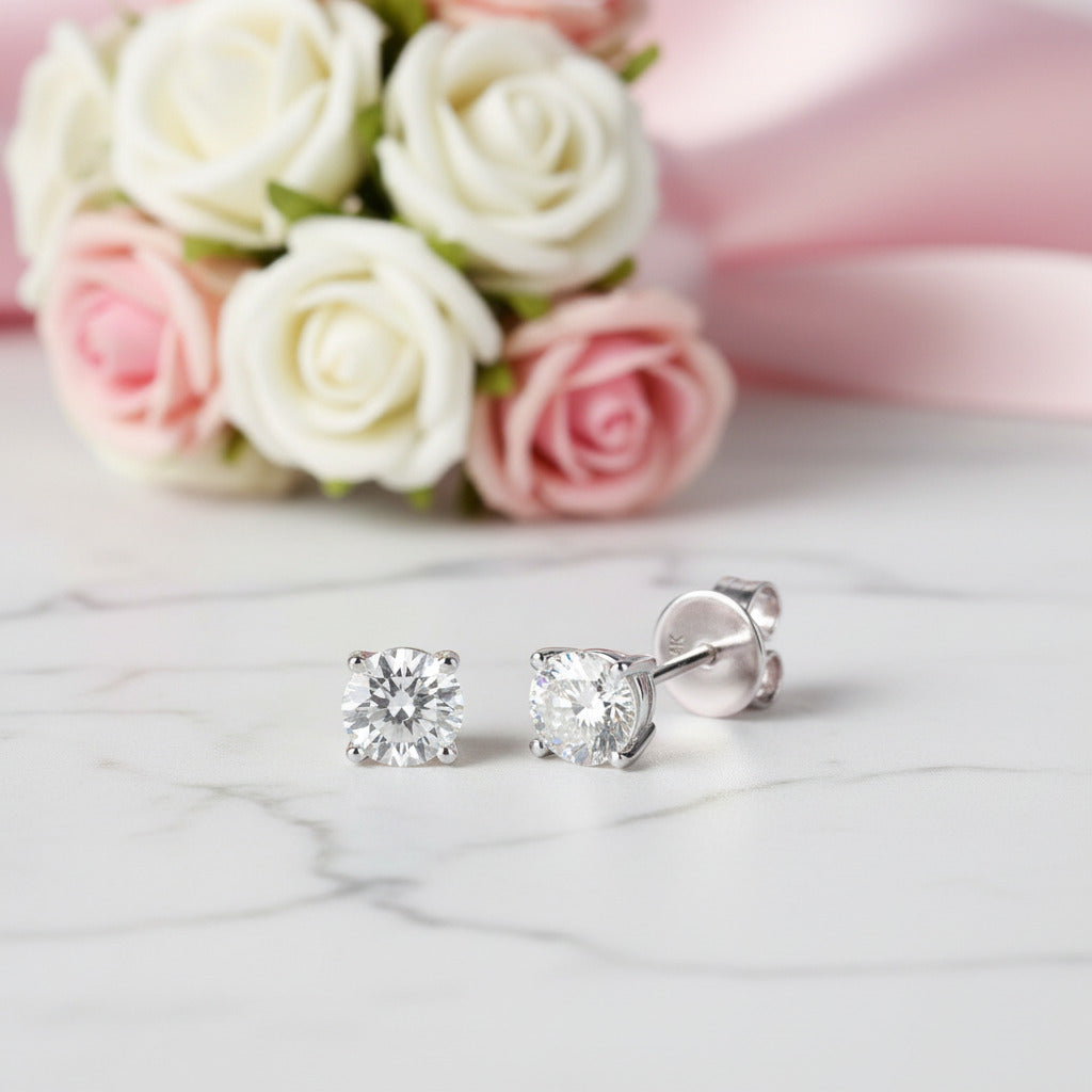 0.5 Ct Round Lab Grown Diamond Option Stud Earrings in 14k White Gold-Black Diamonds New York
