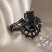 LOVE SPELL- Coffin Cut Diamond Option Spider Web Gothic Wedding Ring Set-Black Diamonds New York