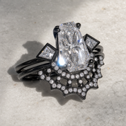 LOVE SPELL- Coffin Cut Diamond Option Spider Web Gothic Wedding Ring Set-Black Diamonds New York