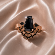 LOVE SPELL- Coffin Cut Diamond Option Spider Web Gothic Wedding Ring Set-Black Diamonds New York