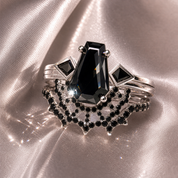 LOVE SPELL- Coffin Cut Diamond Option Spider Web Gothic Wedding Ring Set-Black Diamonds New York