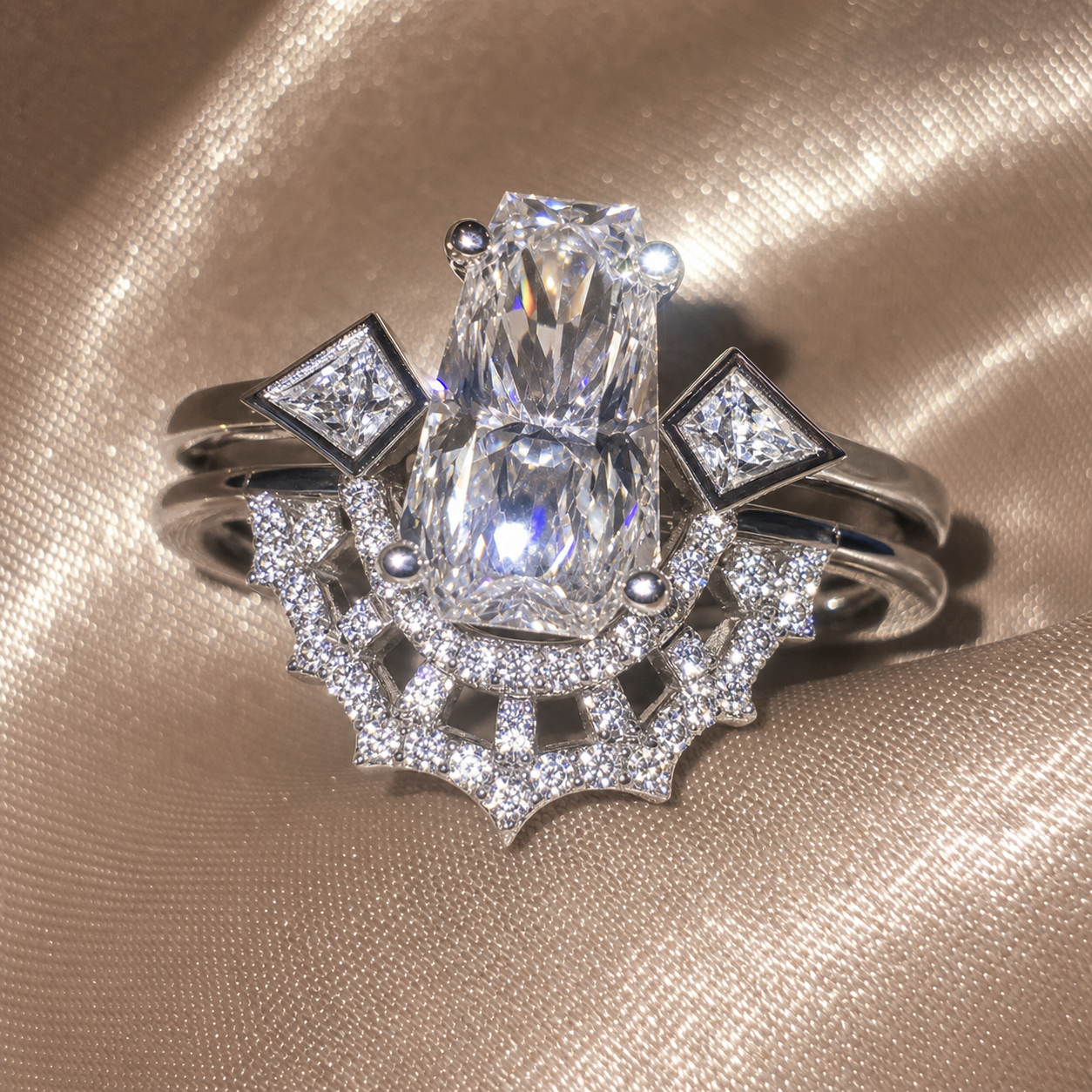 LOVE SPELL- Coffin Cut Diamond Option Spider Web Gothic Wedding Ring Set-Black Diamonds New York