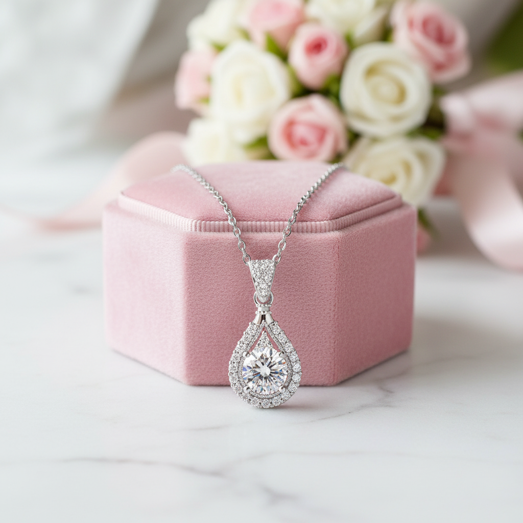 1ct Diamond Option Water Drop Pendant Necklace-Black Diamonds New York