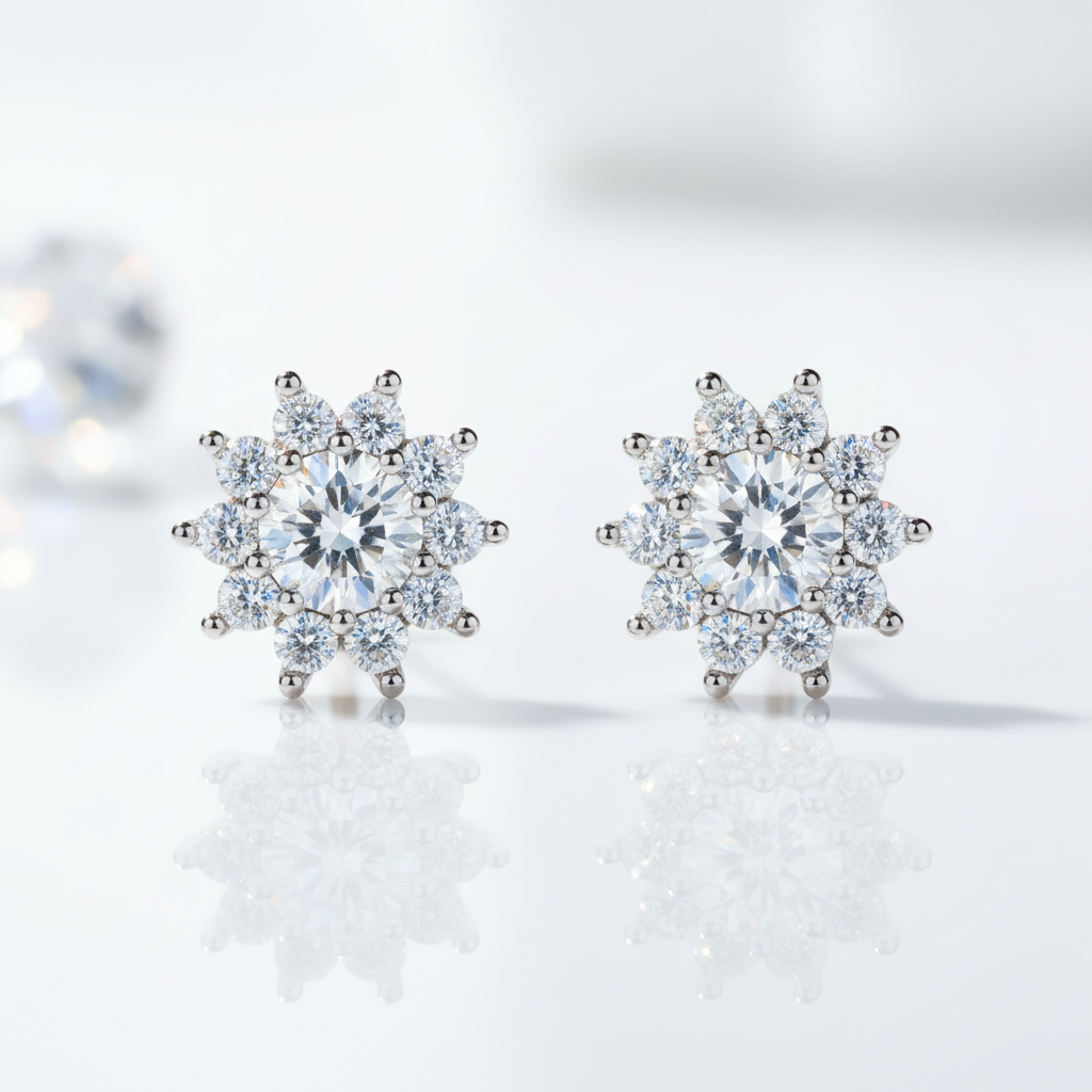 0.5 Ct Blue-Green Diamond Option Sunflower Stud Earrings-Black Diamonds New York