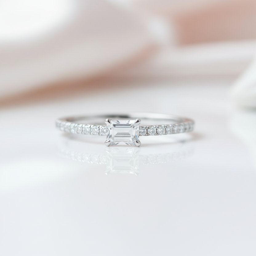 0.5ct Emerald Cut Diamond Option Simple Thin Circle Ring-Black Diamonds New York