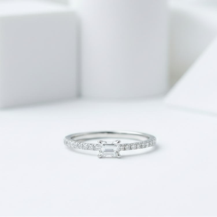 0.5ct Emerald Cut Diamond Simple Thin Circle Ring-Black Diamonds New York