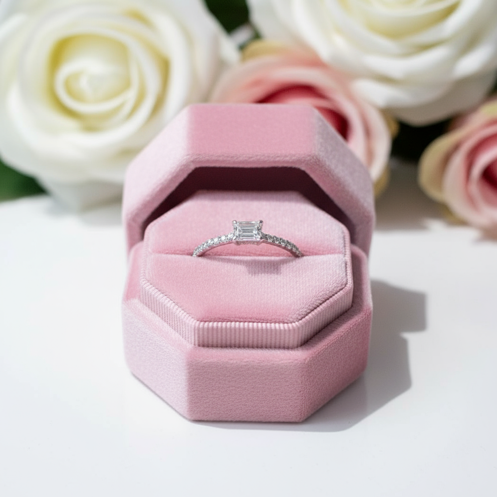 0.5ct Emerald Cut Diamond Option Simple Thin Circle Ring-Black Diamonds New York