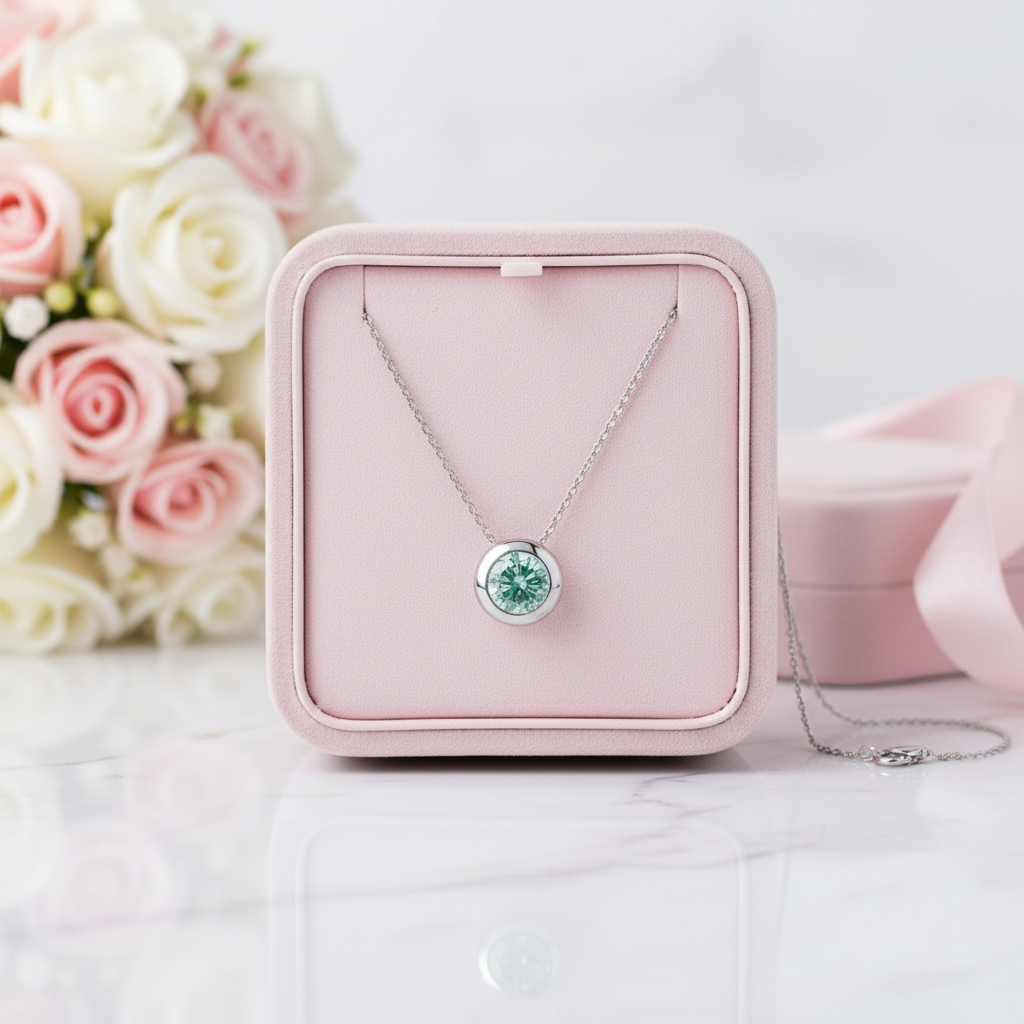 0.5 Ct Round Cut Green Diamond Option Solitaire Necklace-Black Diamonds New York