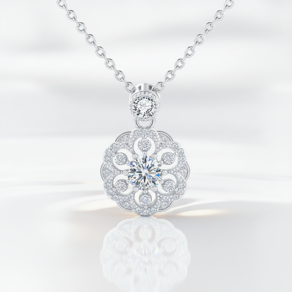 0.5ct Round Cut Diamond Option Flower Pendant Necklace-Black Diamonds New York