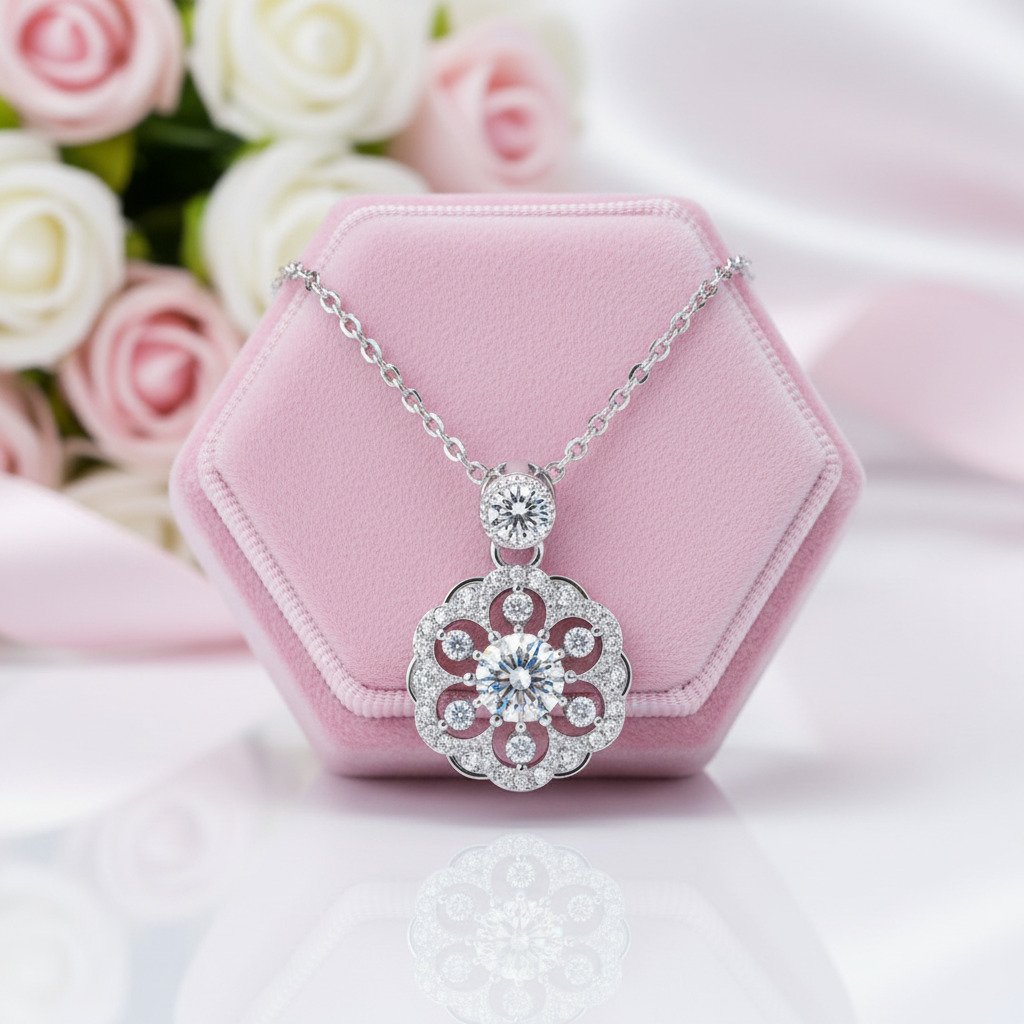 0.5ct Round Cut Diamond Option Flower Pendant Necklace-Black Diamonds New York