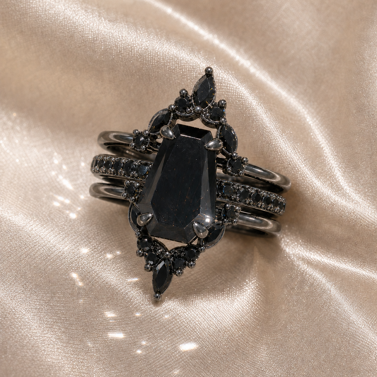 Be Mine Forever- Radiant Coffin Cut Diamond Option Gothic Wedding Ring-Black Diamonds New York