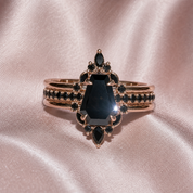 Be Mine Forever rose gold and black three-ring set - left three-quarter view