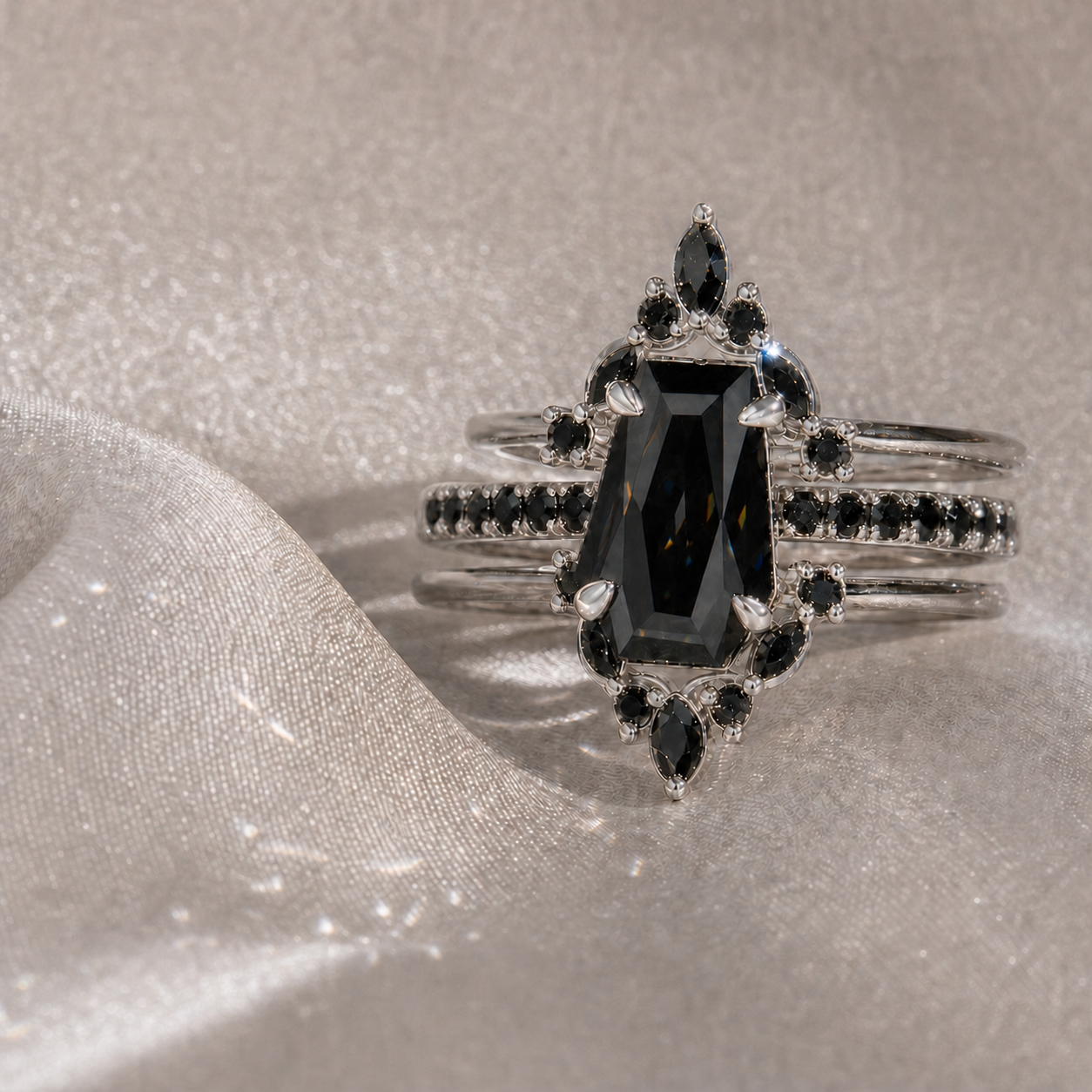 Be Mine Forever- Radiant Coffin Cut Diamond Option Gothic Wedding Ring-Black Diamonds New York