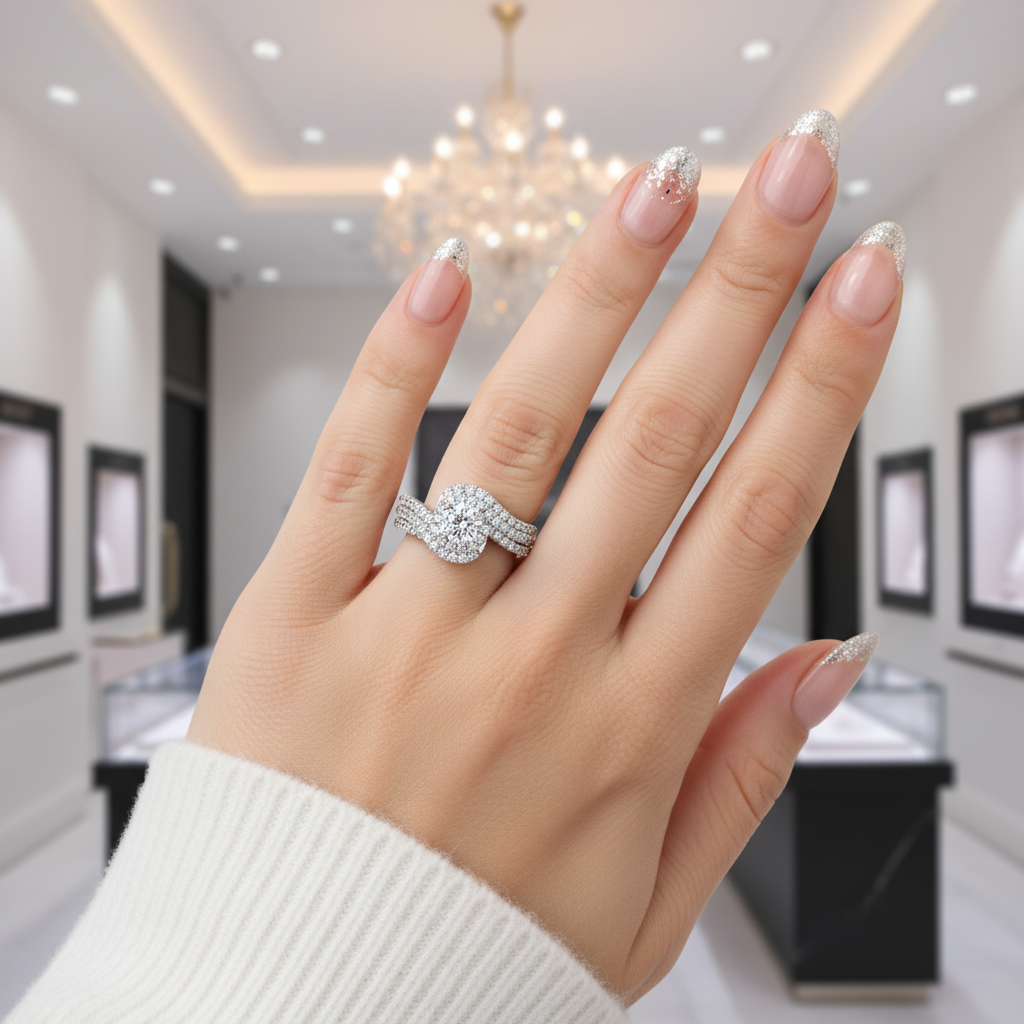 0.6 ct Round Cut Diamond Option White Gold Twist Ring Set-Black Diamonds New York