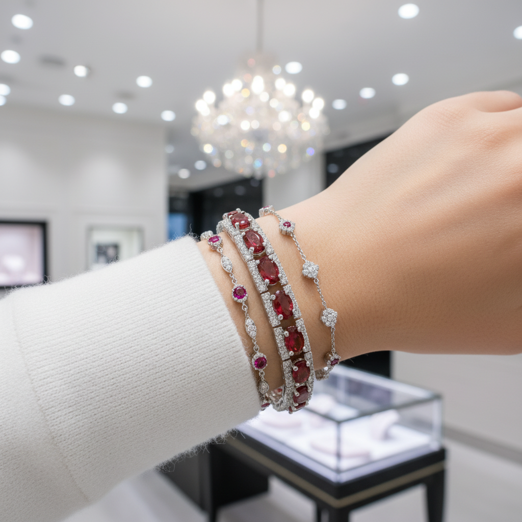 0.6Ct Exquisite Garnet Simulant Vintage Bracelet-Black Diamonds New York