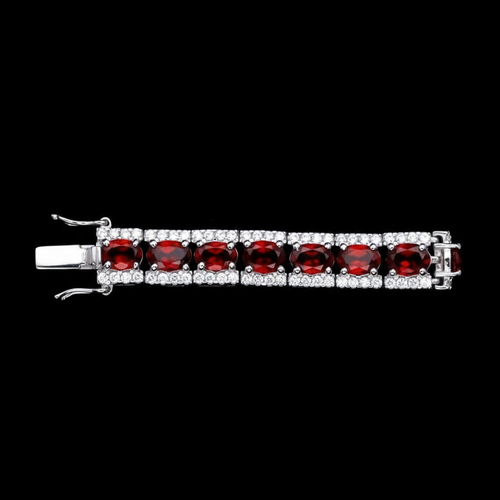 0.6Ct Natural Garnet Gemstone Vintage Bracelet-Black Diamonds New York