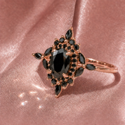 14k Gold Oval Cut 1.0 Ct Diamond Option Antique Flower Engagement Ring-Black Diamonds New York