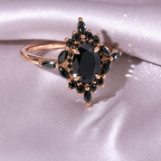 14k Gold Oval Cut 1.0 Ct Diamond Option Antique Flower Engagement Ring-Black Diamonds New York