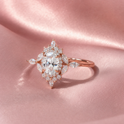 14k Gold Oval Cut 1.0 Ct Diamond Option Antique Flower Engagement Ring-Black Diamonds New York