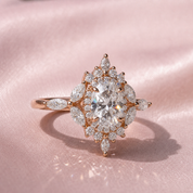 14k Gold Oval Cut 1.0 Ct Diamond Option Antique Flower Engagement Ring-Black Diamonds New York