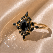 14k Gold Oval Cut 1.0 Ct Diamond Option Antique Flower Engagement Ring-Black Diamonds New York