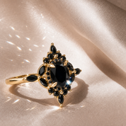 14k Gold Oval Cut 1.0 Ct Diamond Option Antique Flower Engagement Ring-Black Diamonds New York