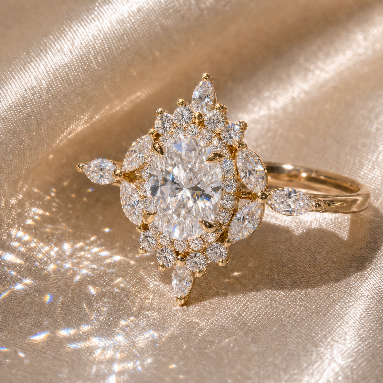 14k Gold Oval Cut 1.0 Ct Diamond Option Antique Flower Engagement Ring-Black Diamonds New York