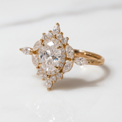 14k Gold Oval Cut 1.0 Ct Diamond Option Antique Flower Engagement Ring-Black Diamonds New York