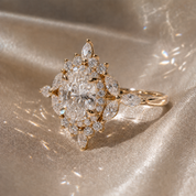 14k Gold Oval Cut 1.0 Ct Diamond Option Antique Flower Engagement Ring-Black Diamonds New York