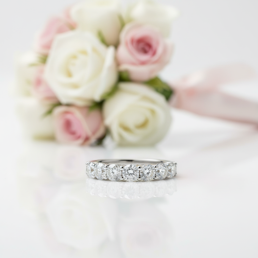 0.7 Ct Round Cut 7 Pieces Diamond Option Wedding Band-Black Diamonds New York