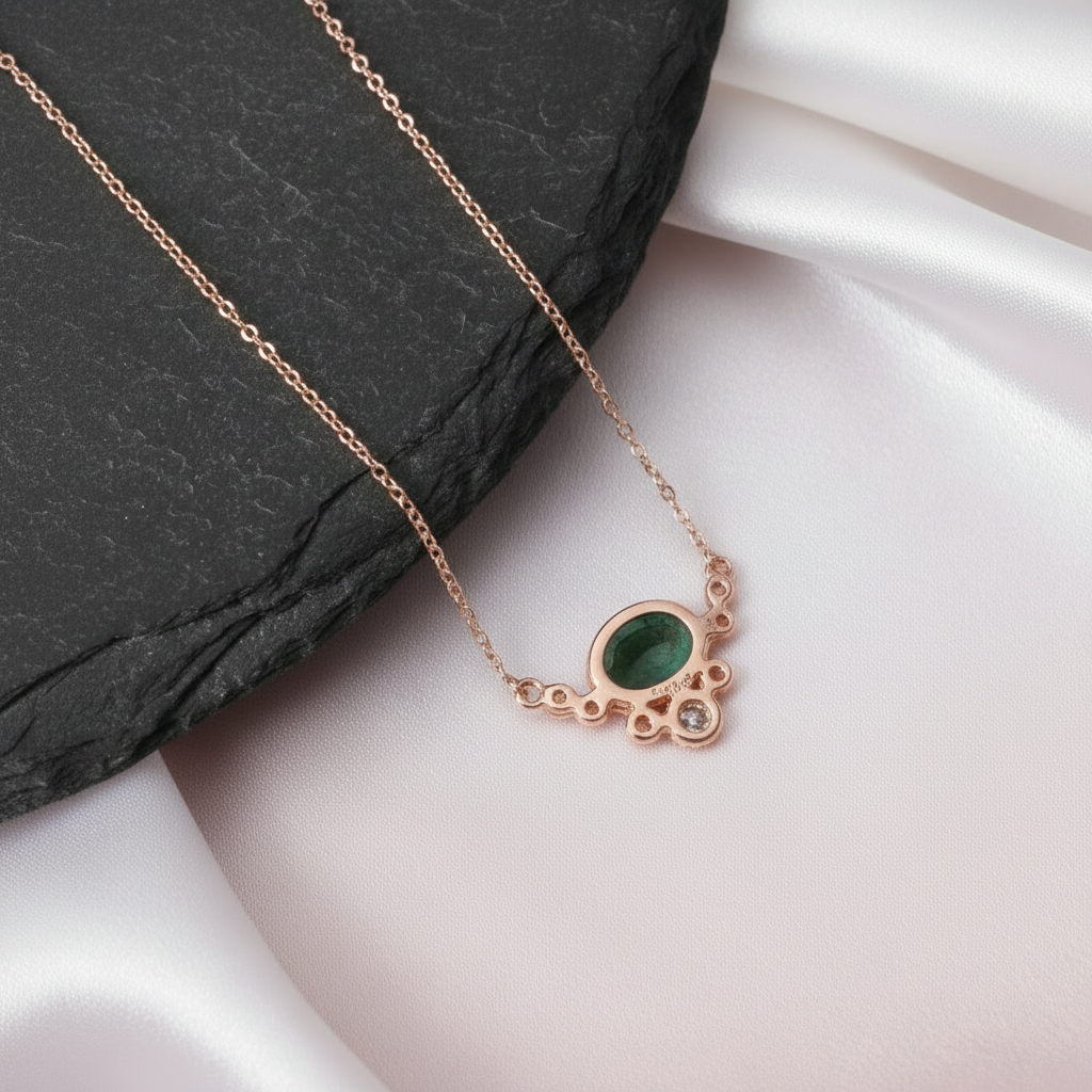 0.79 ctw Oval Cut Natural Moss Agate Necklace-Black Diamonds New York