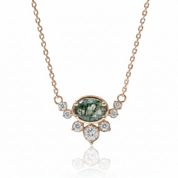 0.79 ctw Oval Cut Natural Moss Agate Necklace-Black Diamonds New York