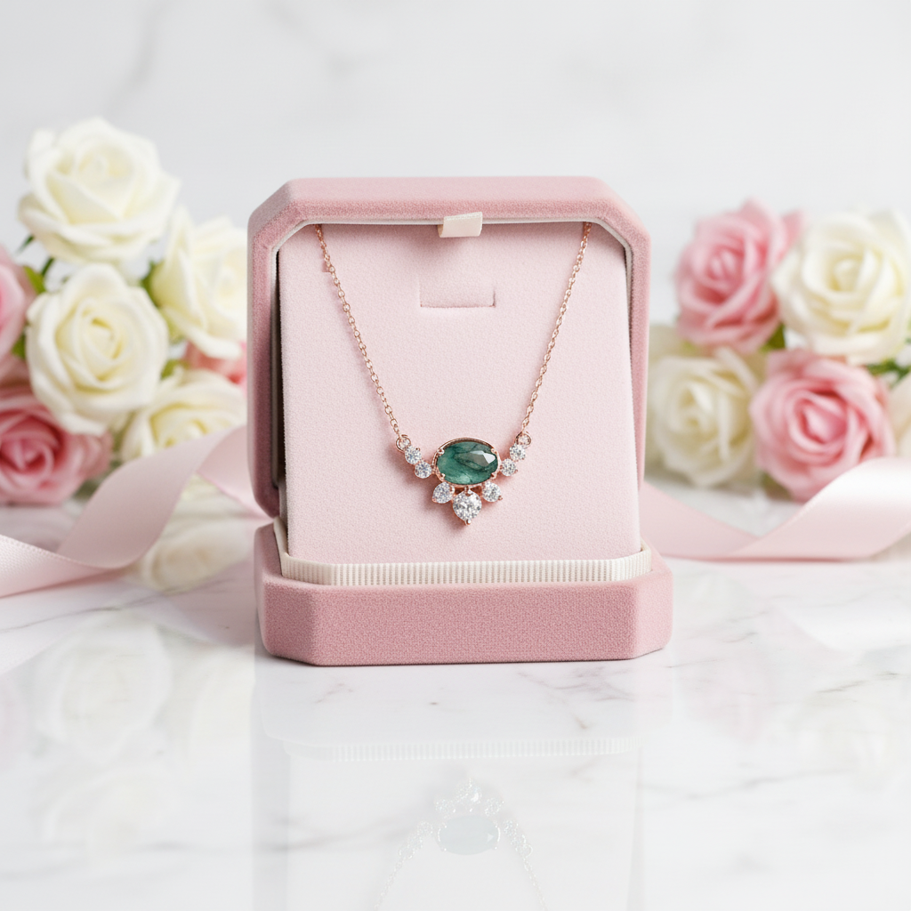 0.79 ctw Oval Cut Natural Moss Agate Necklace-Black Diamonds New York