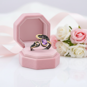 0.86Ct Amethyst Handmade Adjustable Ring-Black Diamonds New York