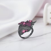 0.88Ct Rhodolite Garnet Adjustable Ring-Black Diamonds New York