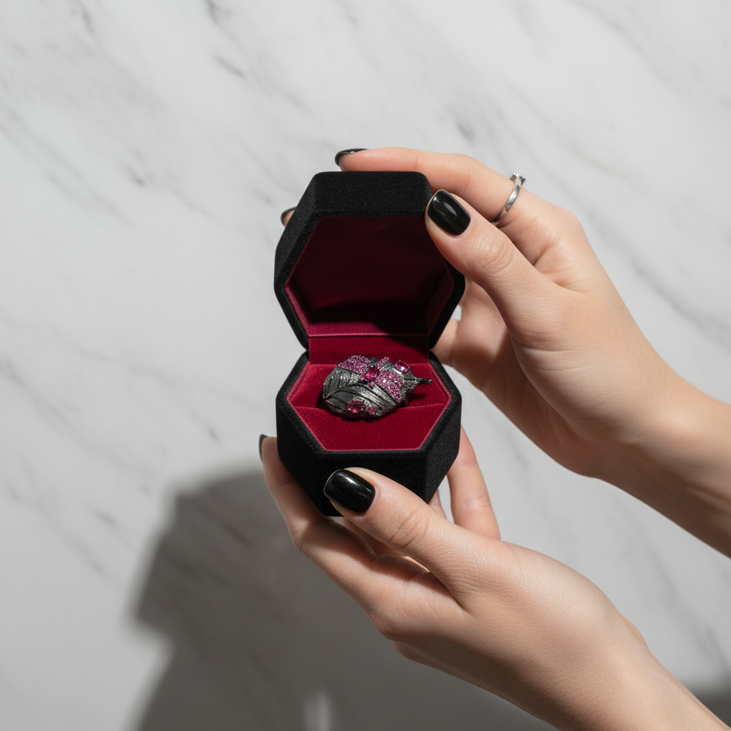 0.88Ct Rhodolite Garnet Adjustable Ring-Black Diamonds New York